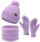 ZASFOU Damen Winter Beanie Mützen Schal Touchscreen Handschuhe Set Chenille Strick Wintermütze Winterhandschuhe Loop Schal,Lila