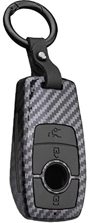 KUNIO Auto Schlüsselhülle Passt für Mercedes Benz E Klasse CLA GLA GLE GLC GLK W205 E200L E300L Schutzhülle ABS Schlüsselanhänger Schlüsselcover Schlüsseletui 3 Tasten Kohlefaser Schwarz