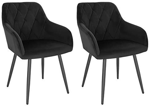 WOLTU 2er Set Esszimmerstühle mit Armlehne Rückenlehne, für Esszimmer Wohnzimmer Küche, Küchenstühle gepolstert mit Samtbezug, Metallbeinen, Schwarz