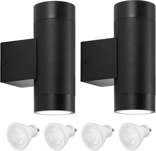 LUTEC 2 Stück Wandleuchte Aussen GU10, Wasserdichte Up and Down Leuchten Aussen, Aluminium Aussenleuchte Außenlampe Wand, Wandlampe für Eingang Terrasse, mit Glühbirne