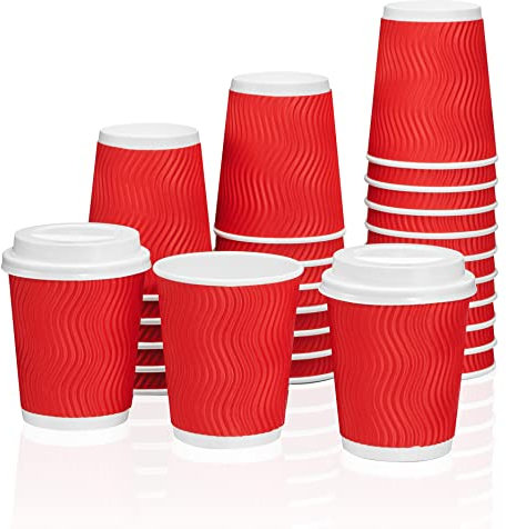 MH QUALITY Kaffeebecher To Go 300ml mit Deckel - 100x Hochwertige Einweg Pappbecher | Coffee To Go Becher, 0,3l - Rot