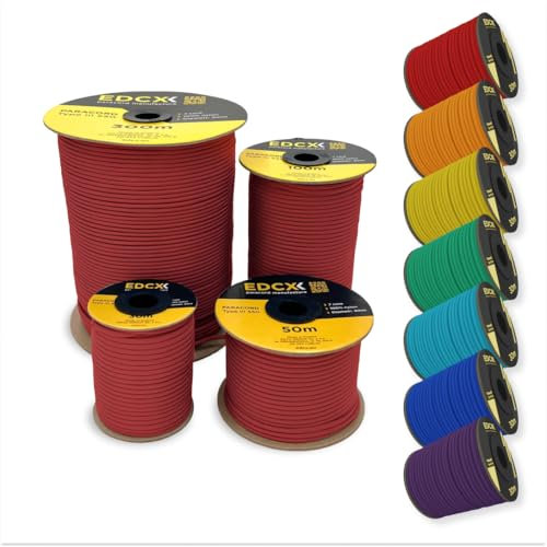EDCX 4mm Nylon Paracord 550 50m (165 feet) - Type III, 100% Nylon Rope, 7 Strand Rope, 4mm nylon rope in Solid Colors (Red, 50 m)