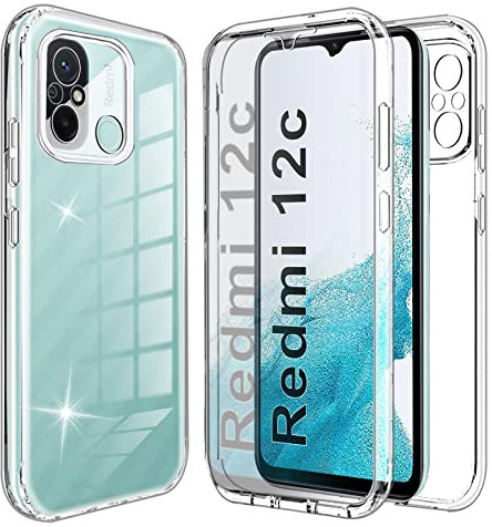 Yutwo Hülle Kompatibel mit Redmi 12C 360 Grad Stoßfest Schutzhülle Rundumschutz Cover Case mit Eingebautem Displayschutz Robust Bumper Durchsichtig Handyhülle für Xiaomi Redmi 12C/Redmi 11A- Clear
