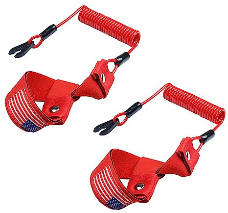 Schlüsselband für Tötungsschalter für Boot, Jet, Ski, Handgelenkschlaufe, Ersatz für EW2-68348-00-00, passend für Yamaha-Marine-Außenbordmotor, Zündung, Notfall-Stopp-Kordel, Rot mit Flagge, 2 Stück