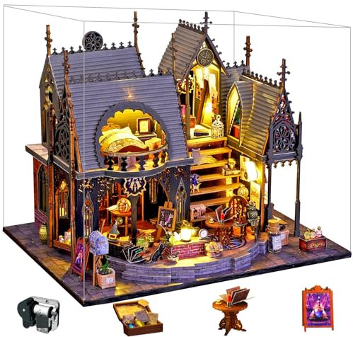 Spilay DIY Miniature House, Puppenhaus Holz Bausatz, mit Staubdichte Abdeckung, Spieluhr und LED, für Erwachsene Geschenk (Luna's Maqic House)