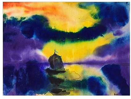 JZSDGB Meer mit Abendhimmel von Emil Nolde Giclée-Leinwanddruck Berühmte Bild auf Leinwand Wandkunst Leinwandbilder für die Wanddekoration 30x40cm(12x16in) Rahmenlos