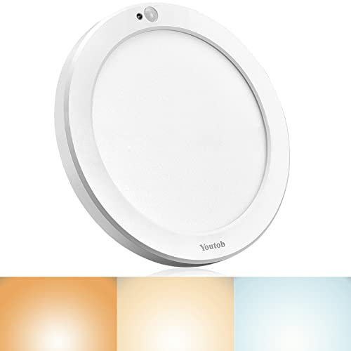Youtob Motion Sensor Light LED Ceiling Light with 30s/180s Timeout Adjustable 3 Colors,18W 1500lm Round Lighting Fixture for Porches, Closets, Stairs(3000k/4000k/6500k Available) (White