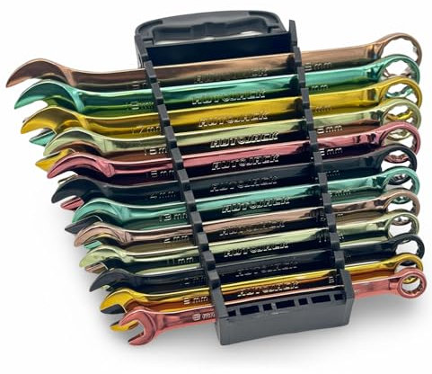 Autojack 12 Piece Spanner Set, Multi Coloured Combination Wrench, 8mm - 19mm Metric Spanners High Torque Chrome Vanadium Steel