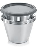 Tescoma GrandCHEF Professionelle Panna Cotta Form, Edelstahl, Set mit 4 Tassen mit Deckel