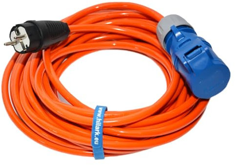 Hilark Rallonge Electrique Prise Industrielle CEE fiche à 3 Broches Adaptateur pour Camping Car, Caravane, Bateau, Chantier (H07BQ-F 3g1,5 mm2 16A, Orange, 15 mètre)