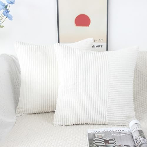 OYIMUA Cord Kissenbezug 50x50 Creme Kissenbezüge Kordsamt 2er Set Weich Gestreift Deko Kissen Kissenhüllen Modern Sofakissen Dekokissen Kuschelig Kissenhülle Zierkissen Wohnzimmer