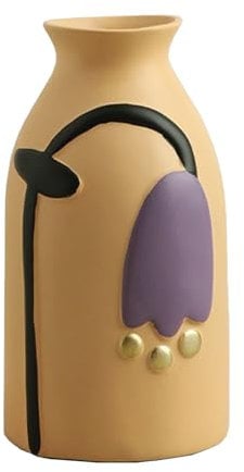 Bunte Blumenvase aus Keramik, Handbemalte Blumenvase mit Blumenmuster, Vase mit Pastellblumen, Eklektische Retro-Vase, Niedliche Kleine Vase für Tafelaufsätze, Moderne Vase für(Gelb)