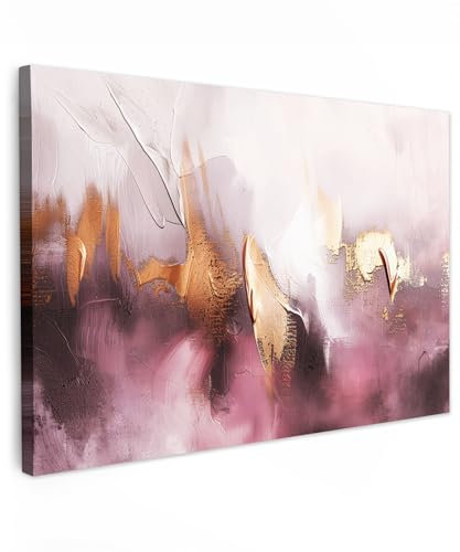 MuchoWow© Leinwand Groß 120x80 cm XXL Deko Schlafzimmer Aesthetic Leinwandbilder Wohnzimmer Gemälde Foto Geschenk Living Room Decoration Aquarell - Gold - Rosa - Abstrakt - Kunst
