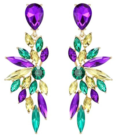 Clearine Pendientes de boda nupciales de cristal lágrima marquesa racimo Bling pendientes colgantes para mujer Karbeval de colores tono dorado, Cristal Acero aleado
