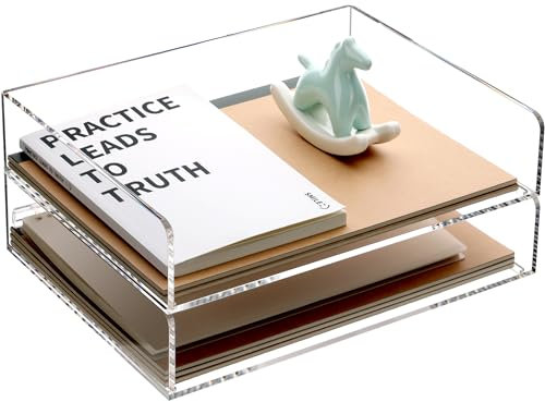 HeZone Briefablage aus Acryl, Schreibtisch-Organizer und Zubehör, stapelbares Tablett, Bürobedarf zum Organisieren von Papierakten, Zeitschriften, Dokumenten, Büchern, Verwendung für Büro, Schule,