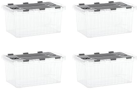 Superio Clear Storage Boxes with Hinged Lids, 10 Quart, Plastic Container Bins for Organizing, Stackable Crates, BPA Free, Organizers