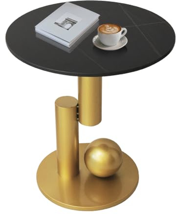 Cre Cra Sofa Beistelltisch aus Metall und Marmor, Rund, Couchtisch für Wohnzimmer und Schlafzimmer, Klein, Gold