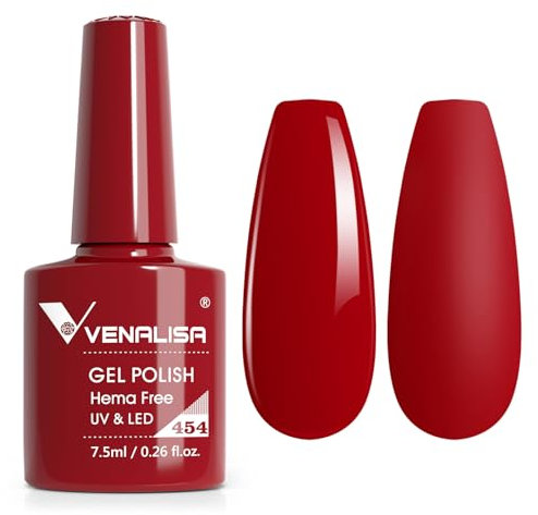 VENALISA Gel Nail Polish 7.5ml Deep Red Color Gel Polish Soak Off UV LED Long-Wear Mirror Shine Essential for Nail Art Salon-Quality Manicure at Home
