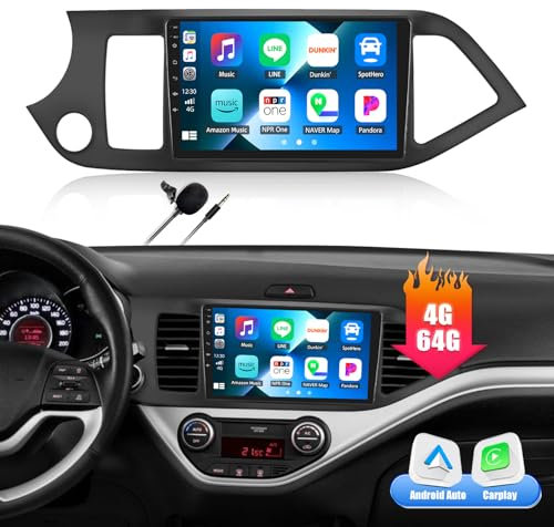 4G+64G 8Core CAMECHO Android 13 Radio de Coche para KIA Picanto TA 2011-2016 con GPS Carplay Android Auto,Pantalla de 9 Pulgadas con Bluetooth RDS 32EQ DSP Mirror Link