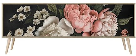 Healancy Biomedical TV Schrank mit 3 Türen - Kommode - Fernsehschrank - Lowboard - Fernsehtisch - Wohnzimmer Möbel - Board mit Stauraum - Tisch - Sideboard - Fernsehrregal Riva-Eiche