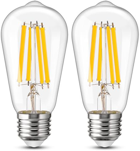 Genixgreen Lampadine LED E27, ST58 12W Edison Retro Style Filament Globe Light Bulbs, Bianco caldo 2700K, Decorative, Equivalenti a 100W, 1521lm, Vetro trasparente, 2 confezioni