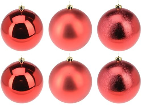 6 x Weihnachtskugeln aus Kunststoff Ø 10 cm - Rot (matt + Glanz + Glitzer) | Weihnachtsbaumkugeln bruchsicher wetterfest Baumkugeln Baumschmuck
