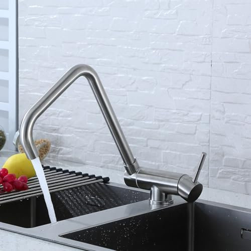 ZYCDP Rubinetto Cucina Abbattibile Sottofinestra Acciaio Inox, Rubinetto Lavello Cucina Monocomando Miscelatore Cucina Acciaio Inox Spazzolato