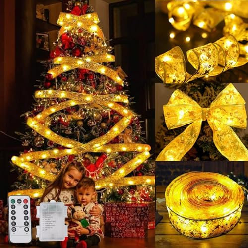 Irunfast Christmas Ribbon Lights, 16ft/5m 50 LED Fairy Lights for Christmas Decorations