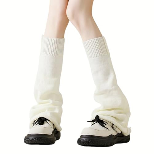 Yanmucy Leg Warmers Double Layer Plush Knitted Leg Sleeve Wide Legged Warm Winter Knee High Leg Warmer Punk Style Long Knee Leg Sleeve for Teen Girls Women (Riwhite, One Size)