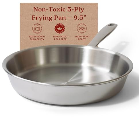 Alva Maestro 5-Ply Stainless Steel Frying Pan 9.5 - Oven Safe and Made without PFAS, PFOA & PTFE - Induction and All Stovetop Compatible with Even Heat Distribution