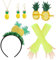 O-Kinee Ananas Kostüm Damen,Haarreif Ananas,Ananas Deko,Hawaii Outfit Damen Haarschmuck,Lustige Brille Handschuhe Halskette Ohrringe,Kostüm Accessoire für Mottoparty Karneval Fasching