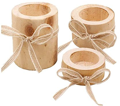 Kerzenhalter für Adventskranz, 3 STÜCKE Natürlicher Kerzenhalter Aus Holz Teelichtständer Unfertiger Sukkulenten-Pflanzgefäß Mit Hanfseil Für Schreibtischdekoration Heim-Party-Dekoration