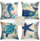 EliteHomeComforts Kissenbezug Outdoor Wetterfest 40 x 40 cm, 4 Stück Kissenbezüge Muster Marine Tiere, Kissenhülle Maritim, Kissenhüllen Leinenoptik, Dekokissen Bezug, für Sofa Couch Stuhl Deko