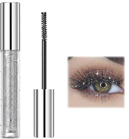 Glitzer Wimperntusche, Glitter Schimmer Farbige für Wimpern, Diamond Mascara - Langlebige Wasserdichte Perlglanz für Extremes Volumen & Lange Wimpern (Silber, Glitzer)