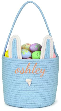 Osterkörbchen Personalisiert mit Namen,Osterkörbchen Mit Henkel Ostertüte zum Befüllen Osterkorb mit Ohren Osterkorb Kinder für Ostergeschenke Ostern Eier (Blau)