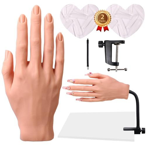 Practice Hand for Acrylic Nails - Silicone Nail Practice Hand - Flexible Nail Hand Practice Model for Professional Beginners (-25)