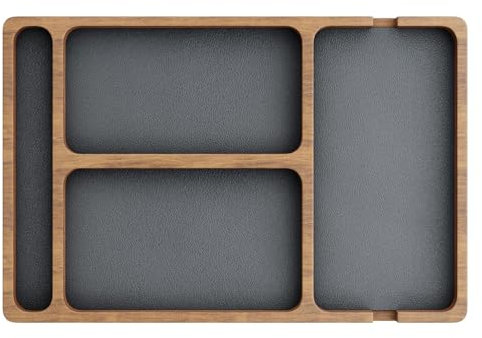 Blogiiup Catch All Tray, Wooden Valet Tray with Leather Inlay, Compartment Night Stand Organizer for Men Women, Catch All for Keys, Phone, Wallet, Watch, Earbuds Gift, Night Stand Organizer