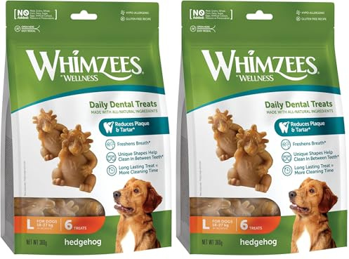 WHIMZEES by Wellness Igel, Kaustangen für große Hunde, Hundesnack zur Zahnpflege, Größe L, 6 Stück, ohne Zuckerzusatz, getreidefrei, natürlich, fettarm (Packung mit 2)