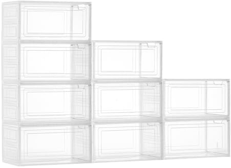 VEVOR Shoe Storage Boxes, 9 Pack Clear Stackable Shoe Boxes Storage Organizers with Magnetic Door, Fit up to US Size 13, Plastic Sneaker Containers for High Heels, Boots, and Hats, Transparent White