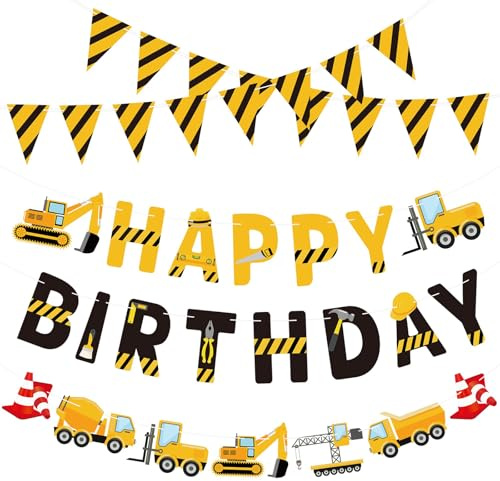 Calkkrer 5 Stück Baustellen Geburtstagsbanner, Fahrzeuge Trucks Girlande, Pennant Flags Bunting Für Jungen, Happy Birthday Party Dekoration, Kindergeburtstag Deko