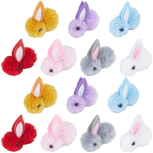 SUNNYCLUE 28 Stück Plüsch Osterhasen In 7 Farben Miniatur Plüschkaninchen Großpackung Bunter Hase Flauschiger Wollfilz Süße Mini Plüschtiere Zum Basteln DIY Haarspangenzubehör Osterbox Eier Dekoration
