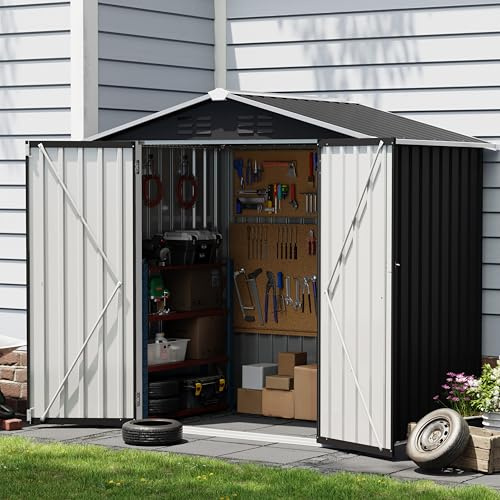 UDPATIO Abri de Jardin Métal 196x120x185 cm - Cabane Extérieur avec Toit Incliné et Porte Verrouillable, Rangement Outils de Jardin/Vélo, Gris