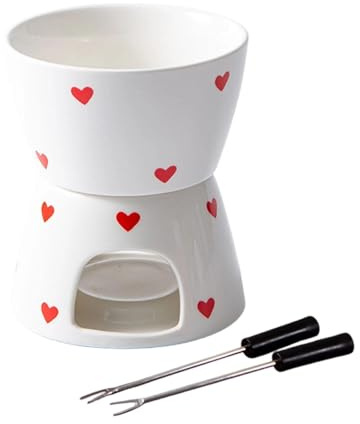 DimyFew Schokoladenfondue Set, Teelichthalter, Käseschmelzer, Schokoladenschmelzer mit 1 Gabel, Weiß