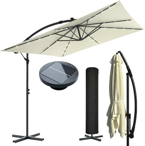 Huracan parasol déporté hexagonale 250cm, grand parasol de jardin en aluminium avec manivelle, avec protection UV, pivotant à 360°, inclinable, imperméable, avec pied pour jardin ou terrasse, beige