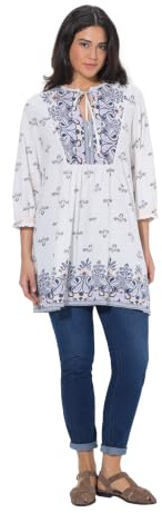 Ulla Popken Damen große Größen Übergrößen Plus Size Shirt-Tunika, A-Linie, Tunika-Ausschnitt, 3/4-Arm Offwhite 42+ 849512200-42+