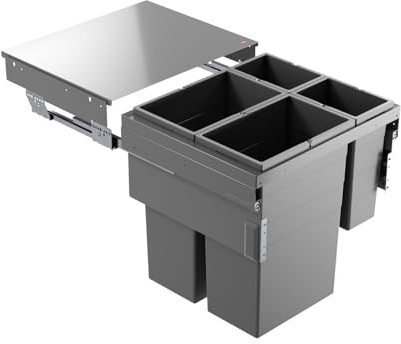 Hailo Euro-Cargo NT480 3619841 | Einbau Mülleimer 2x35+2x10 Liter | Abfallsystem Küche Unterschrank Vollauszug dunkelgrau
