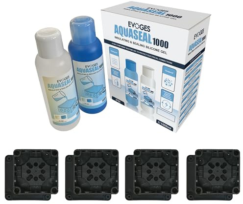 Waterproof Electrical Insulating Sealing Gel, 1000ml, 2-Part, IP68, Re-Enterable, AquaSeal1000 (Gel (1000ml) + 4 Junction Boxes)