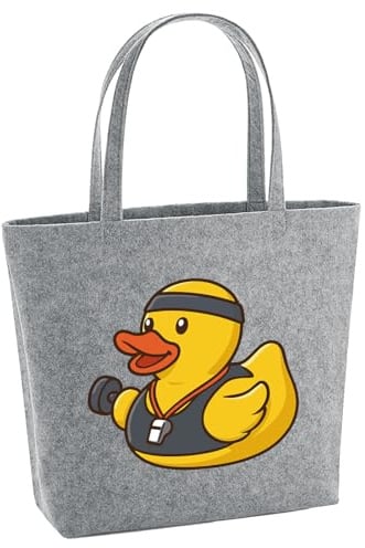 Huuraa Filzshopper Quietscheente Fitness-Trainer Gummiente Coach 22 Liter Grey Melange Filztasche Geschenkidee