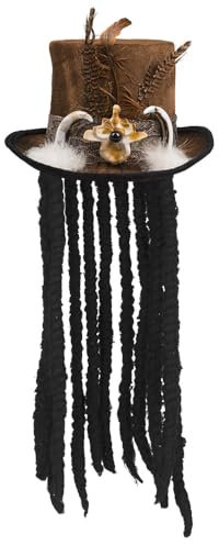 Boland 72183 - Hut Voodoo Buluku mit Haaren, unisex-adult, One Size, Zylinder, mit Rastalocken, mit Band, Zahnapplikation, Federapplikation