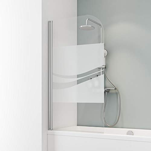 Schulte pare-baignoire 80 x 140 cm, profilé aspect chromé, montage gauche droite, 1 volet pivotant rabattable pliant 180° contre le mur, verre de sécurité 5mm sérigraphié, joint d'étanchéité